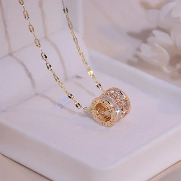 NEW 14K Gold Plated Baguette Diamond Geometric Pendant Necklace - Picture 3 of 8